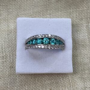 Diamonique Sterling Silver 925 Blue Apatite CZ Split Shank Band Ring Size 10